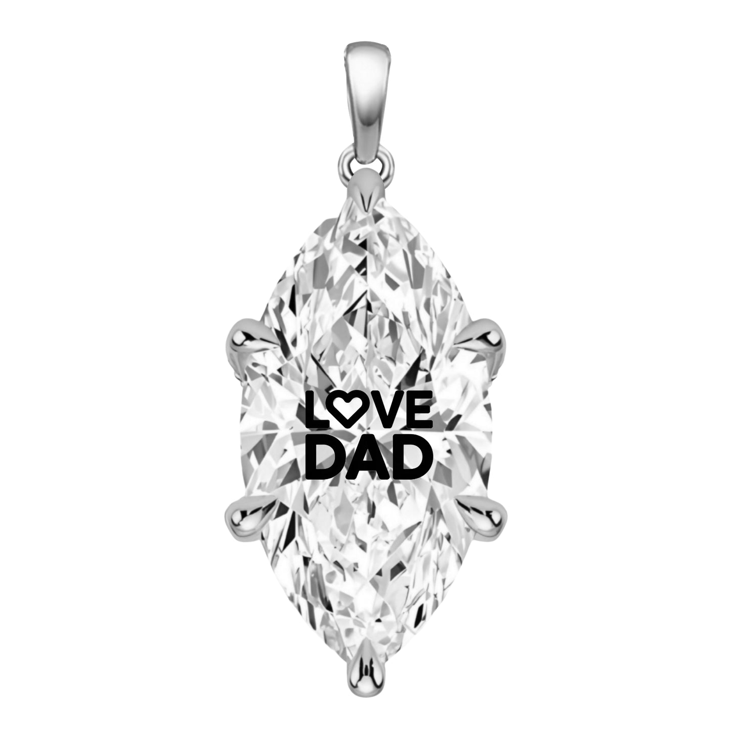 תליון יהלום מעבדה מרקיזה עם חריטת לייזר LOVE DAD - זהב 14 קראט צהוב/לבן/רוז גולד