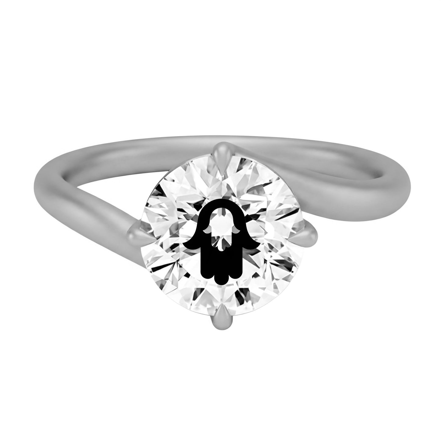 Laser Engrave Lab Grown Diamon Round Twist Ring Hamsa Engraved 14K Gold