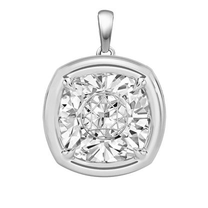 תליון יהלום מעבדה קושן שיבוץ בזל וציפורני חתול זהב 18 קראט צהוב/לבן/רוז גולד