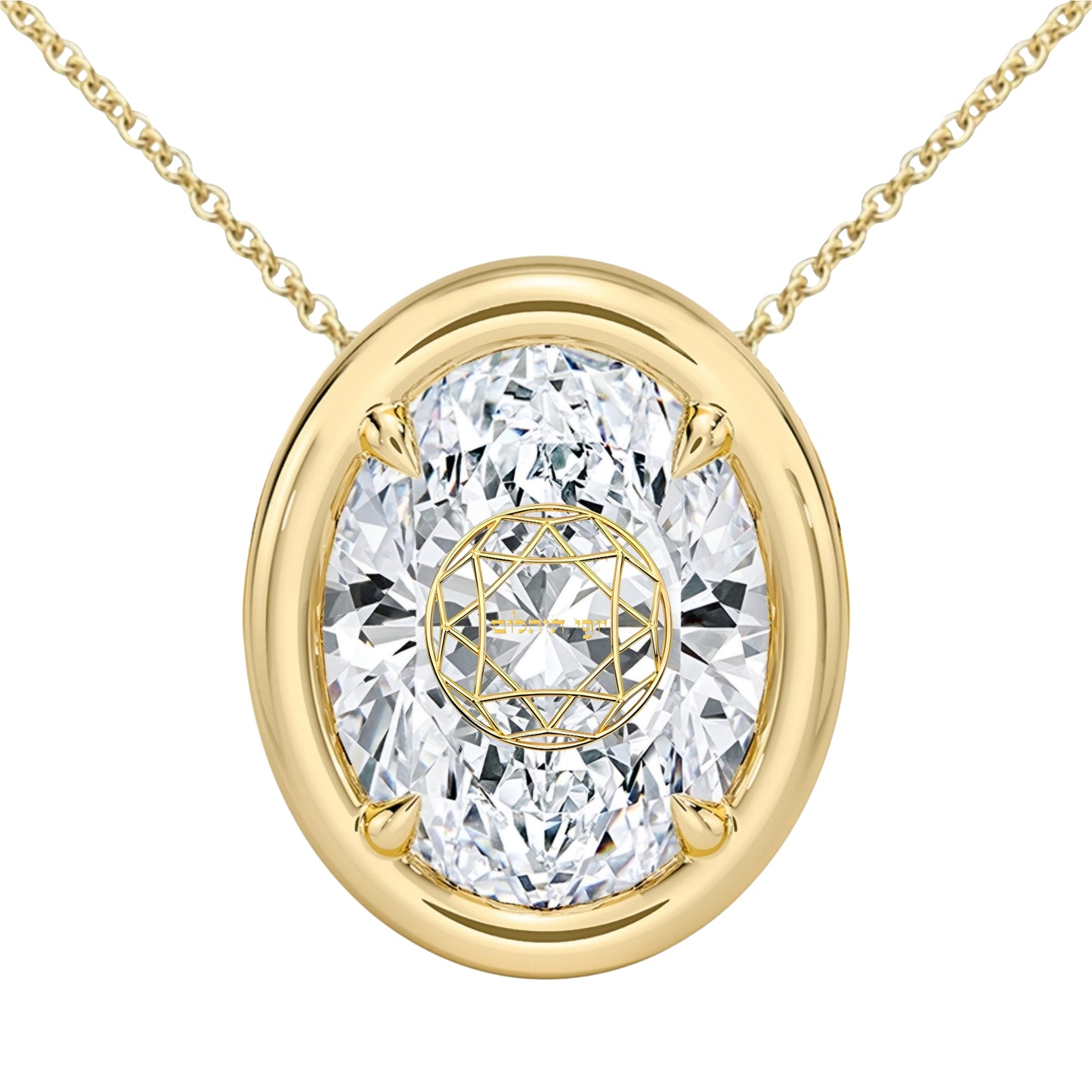 Lab Grown Diamond Oval Bezel Prongs Pendant Necklace 14K Yellow/White/Rose Gold