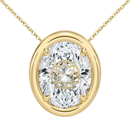 Lab Grown Diamond Oval Bezel Prongs Pendant Necklace 14K Yellow/White/Rose Gold