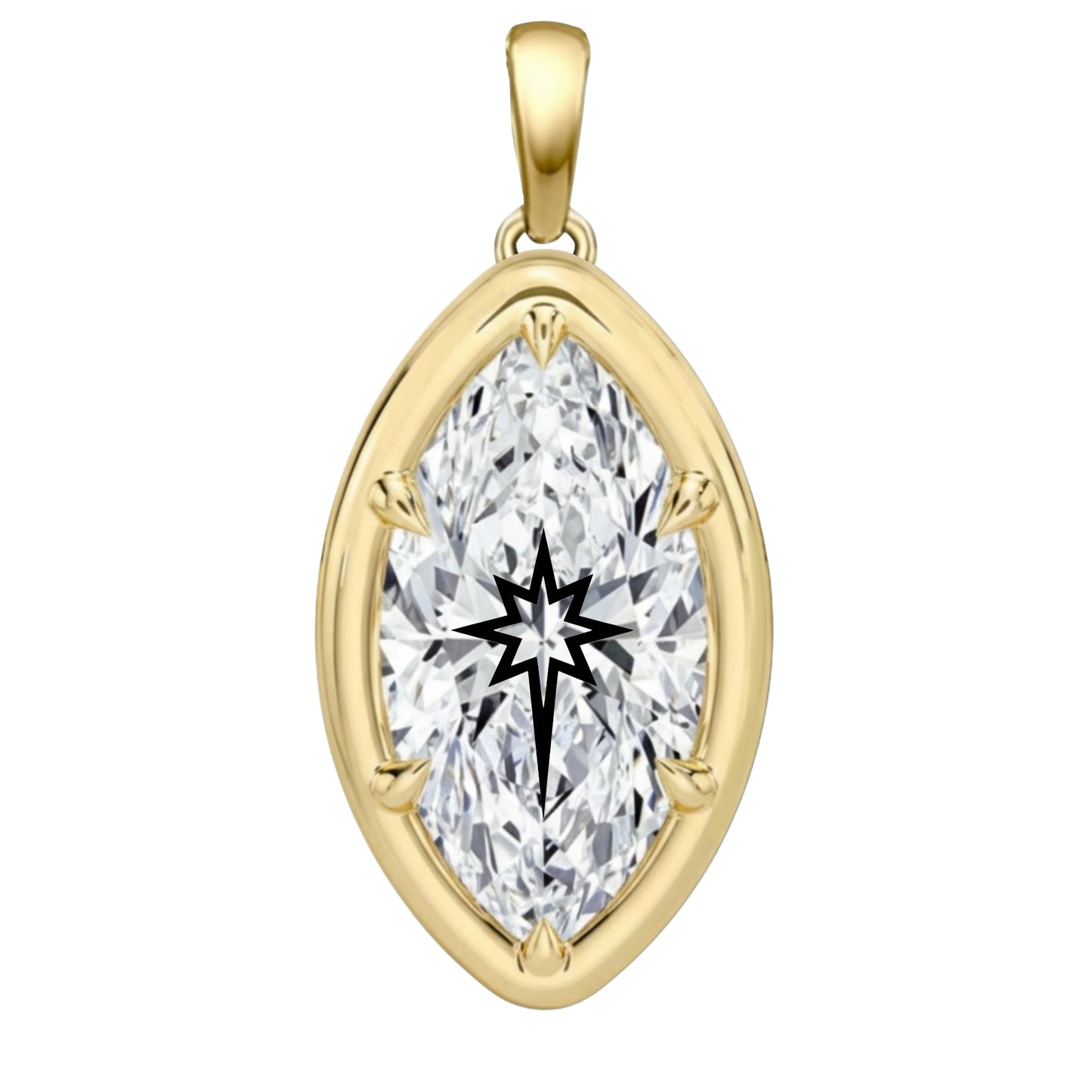 Laser Engrave On Moissanite Marquise Bezel Prongs Pendant North Star Engraved 14K Gold
