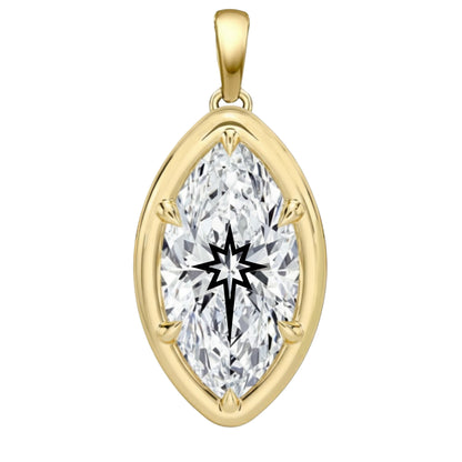 Laser Engrave On Moissanite Marquise Bezel Prongs Pendant North Star Engraved 14K Gold