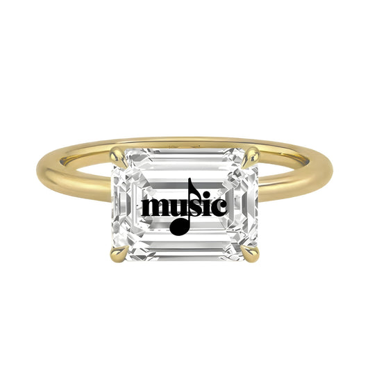Lab Grown Diamond Emerald Ring With Music Laser Engraved On The Diamond 14K Gold