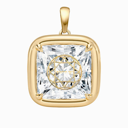 Laser Engrave Onto Center Of Lab Grown Diamond Cushion Bezel Prongs Pendant Personalized Engraved 14K Gold