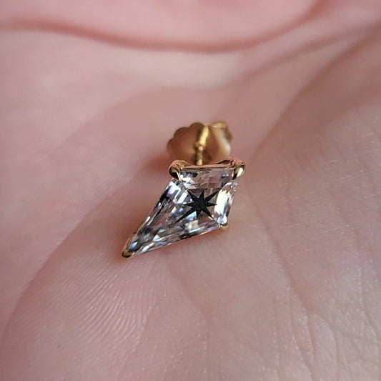 Kite Moissanite Earring With North Star Laser Engraved on the Moissanite 14K Gold