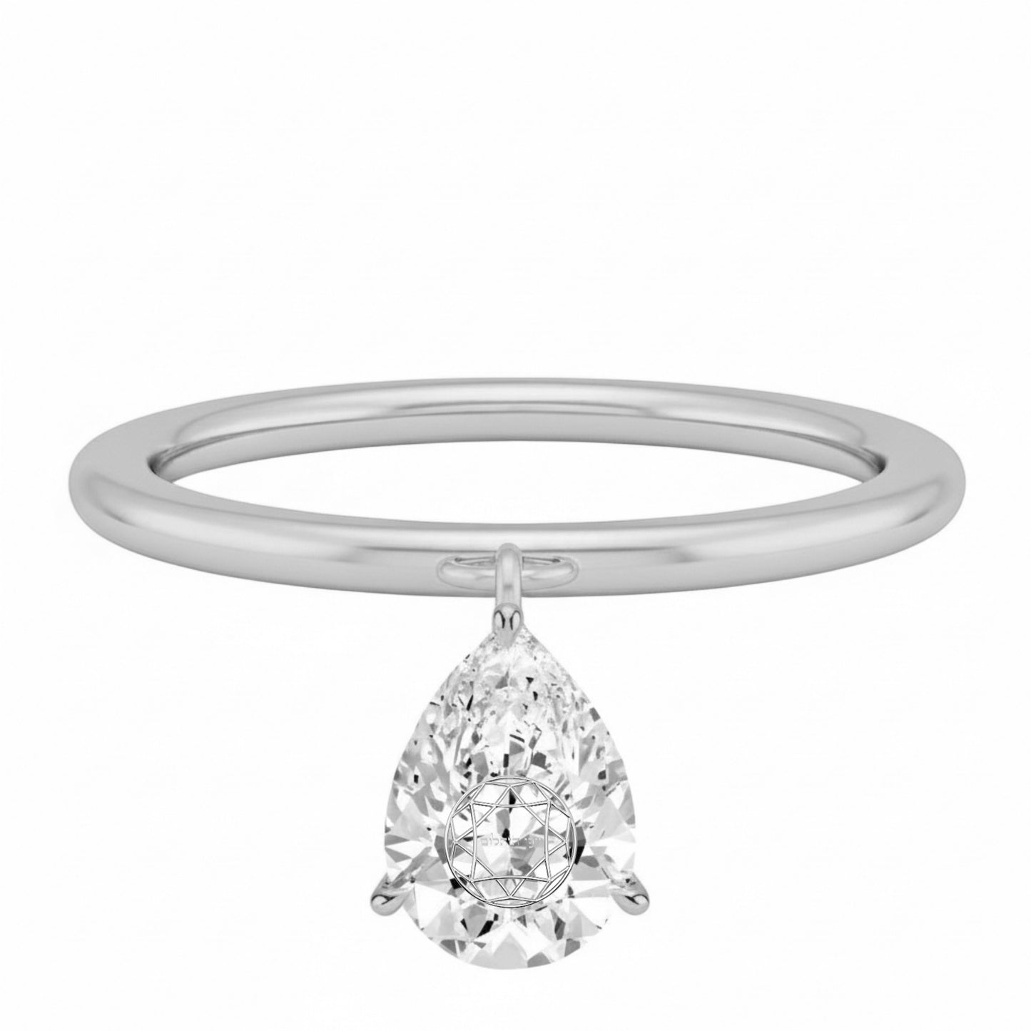 Laser Engrave On Lab Grown Diamond Pear Floating Pendant Custom Engrave 14K Yellow/White/Rose Gold