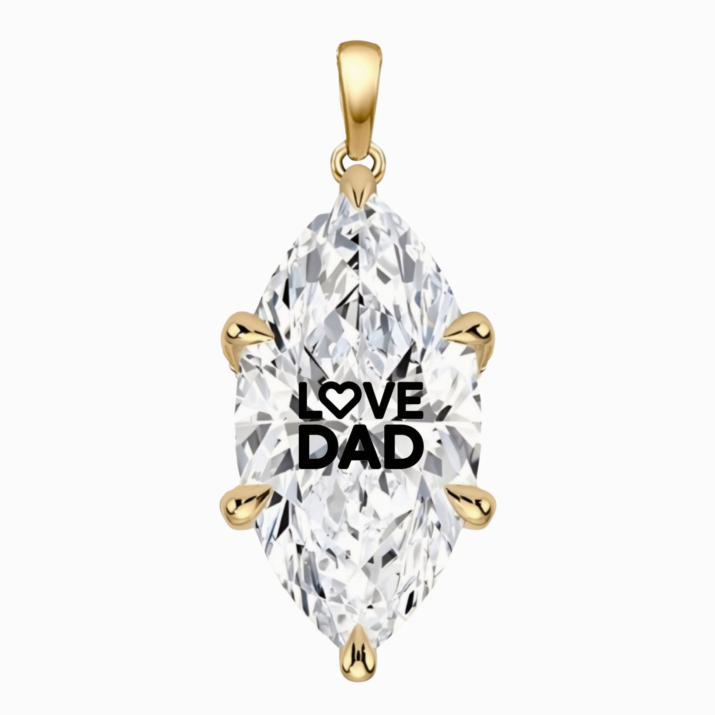 תליון יהלום מעבדה מרקיזה עם חריטת לייזר LOVE DAD - זהב 14 קראט צהוב/לבן/רוז גולד