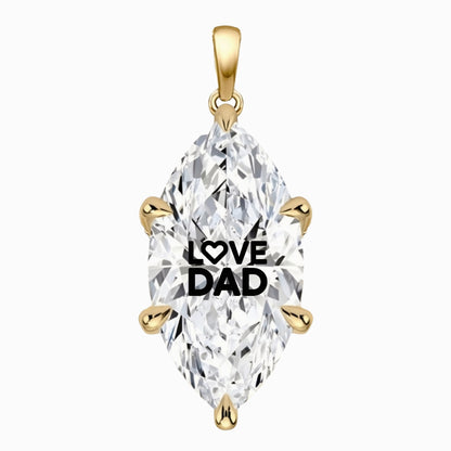 תליון יהלום מעבדה מרקיזה עם חריטת לייזר LOVE DAD - זהב 14 קראט צהוב/לבן/רוז גולד