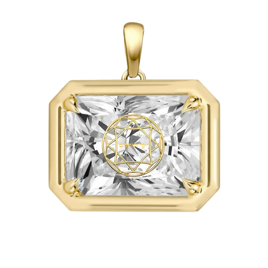 Laser Engrave Onto Center Of Lab Grown Diamond Radiant Bezel Prongs Pendant Personalized Engraved 14K Gold