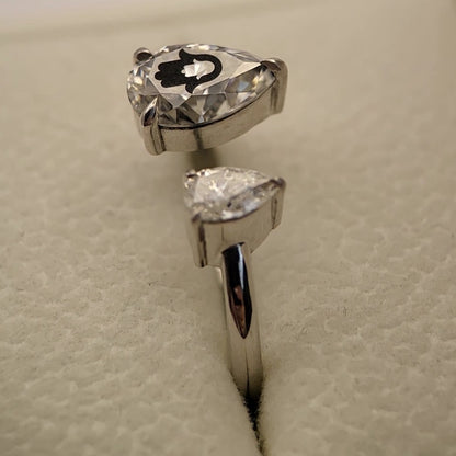 Laser Engrave Onto Center Of Lab Grown Diamond Pears Ring Hamsa Engraved 14K Gold