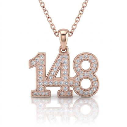 שרשרת תליון מספר 148 גימטריה של רבי נחמן מברסלב בשיבוץ יהלומי מעבדה זהב 14 קראט צהוב/לבן/רוז גולד