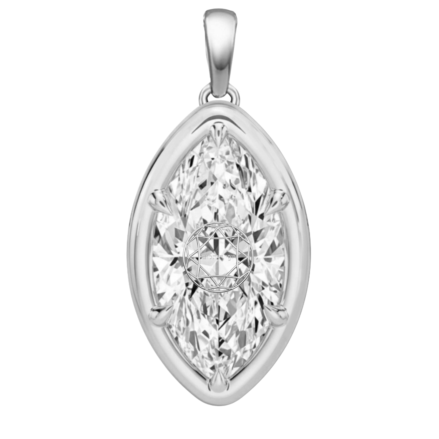 Laser Engrave Onto Center Lab Grown Diamond Marquise Bezel Prongs Pendant Personalized Engraved 14K Gold