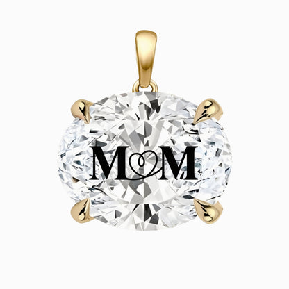 תליון יהלום מעבדה אובל עם חריטת לייזר MOM - זהב 14 קראט צהוב/לבן/רוז גולד