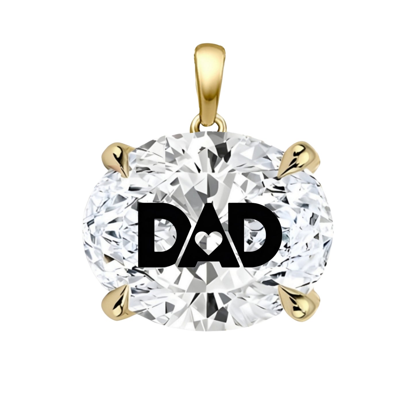 תליון אבן מוסונייט אובל עם חריטת לייזר DAD - זהב 14 קראט צהוב/לבן/רוז גולד