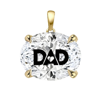 תליון אבן מוסונייט אובל עם חריטת לייזר DAD - זהב 14 קראט צהוב/לבן/רוז גולד