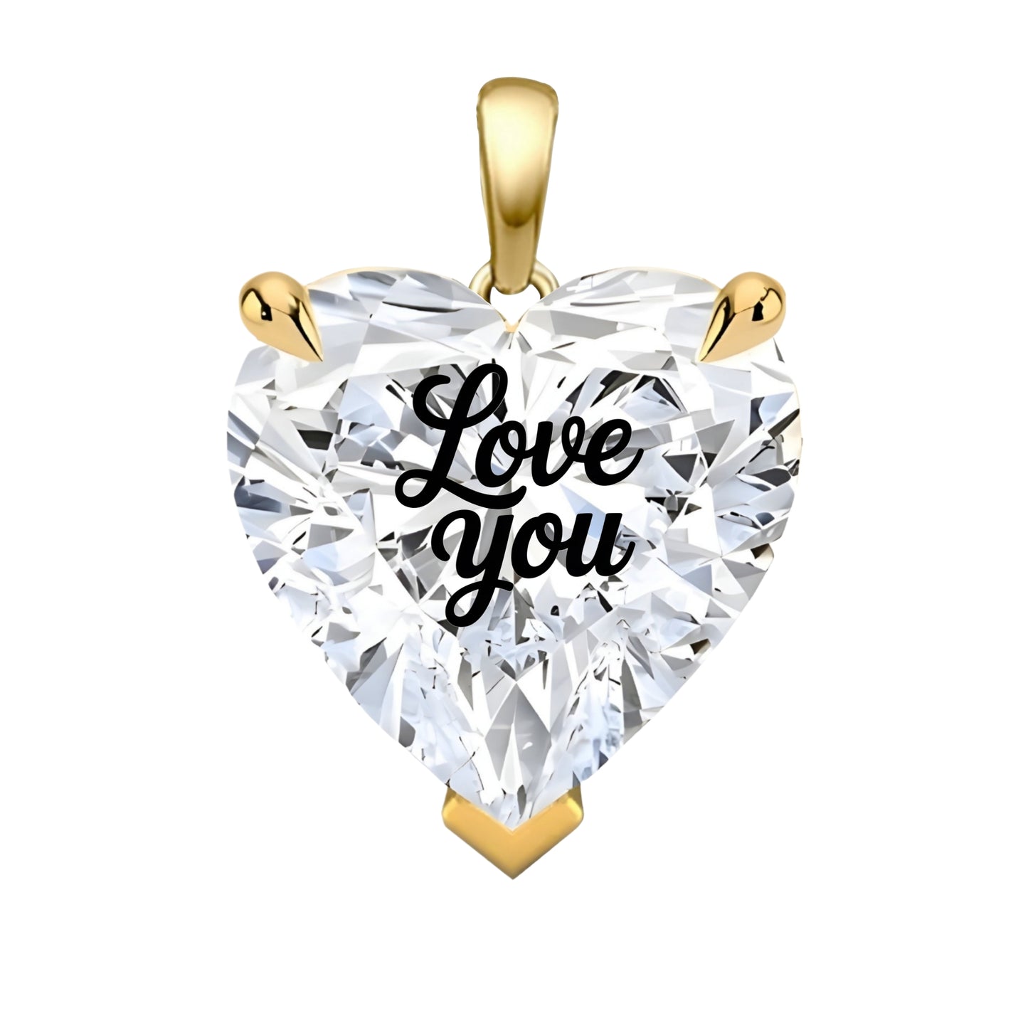 תליון יהלום מעבדה לב עם חריטת לייזר LOVE YOU - זהב 14 קראט צהוב/לבן/רוז גולד