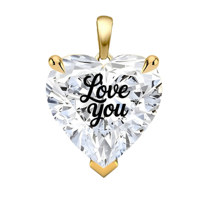 תליון יהלום מעבדה לב עם חריטת לייזר LOVE YOU - זהב 14 קראט צהוב/לבן/רוז גולד