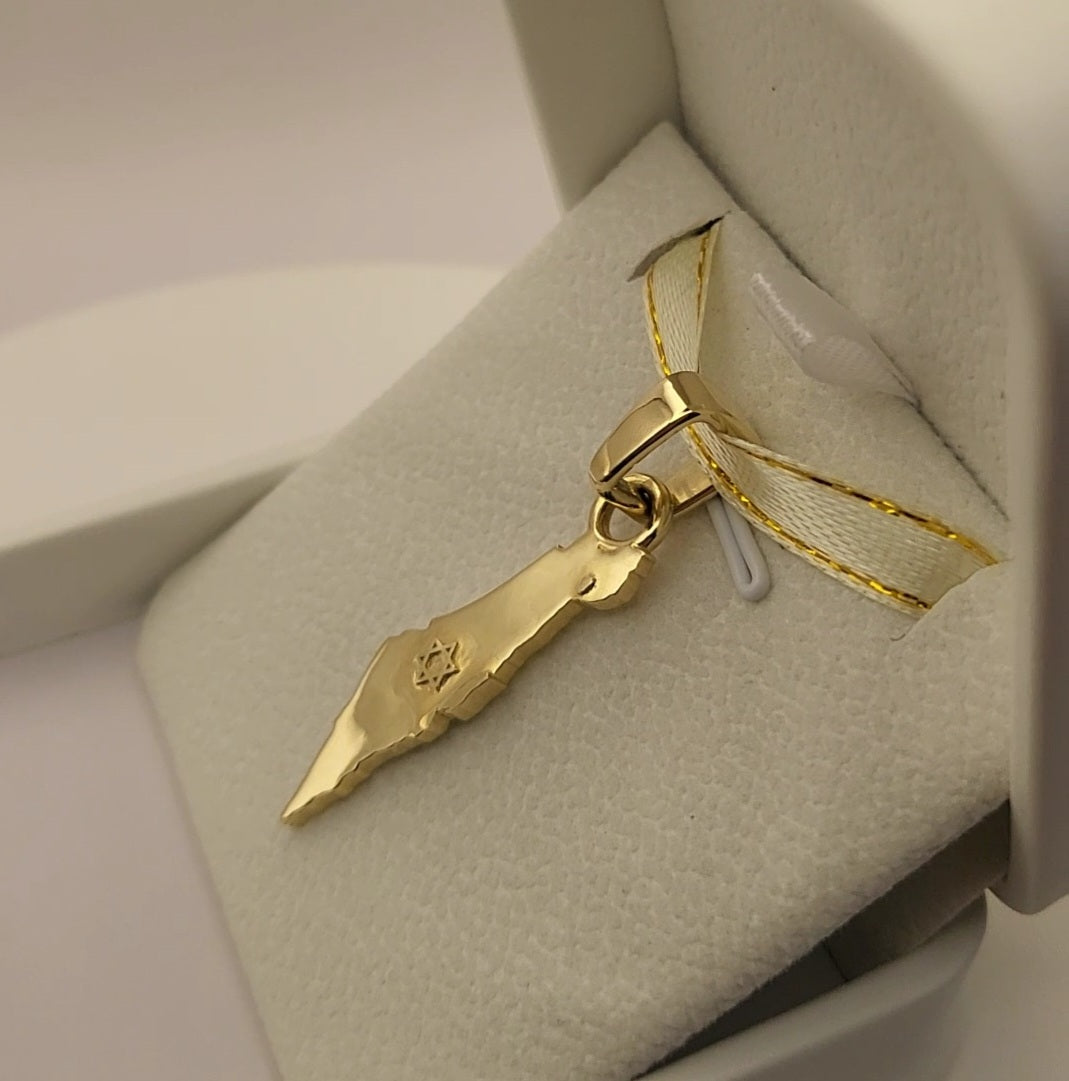 Grand 14K Gold Map of ISRAEL Pendant with Magen David - Special Edition for Thick Chains
