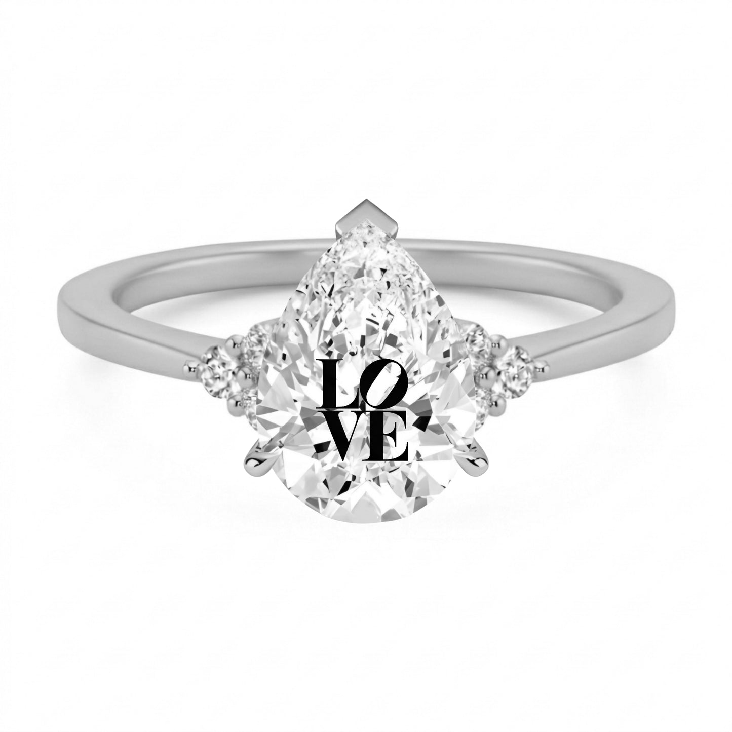 Laser Engrave Onto Center Of Lab Grown Diamond Pear Ring LOVE Engraved 14K Gold