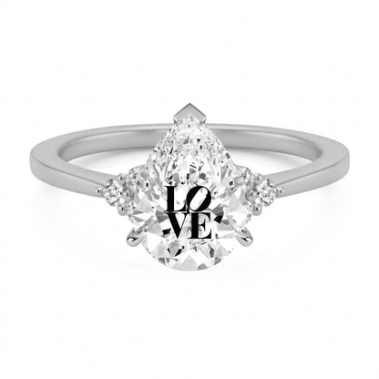 Laser Engrave Onto Center Of Lab Grown Diamond Pear Ring LOVE Engraved 14K Gold