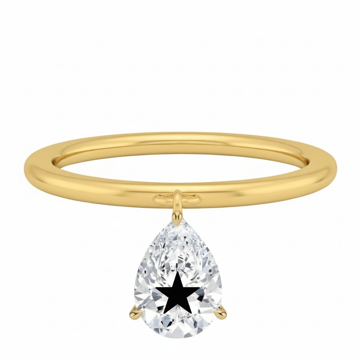 Laser Engrave Lab Grown Diamond Pear Floating Pendant Star Engraved 14K Yellow/White/Rose Gold