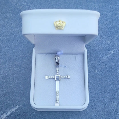 Solid Two-Part Swinging Big Cross Pendant Moissanite Stones Set Custom Engraving Of A Verse On The Back With Long Box Necklace 925 Silver For Men