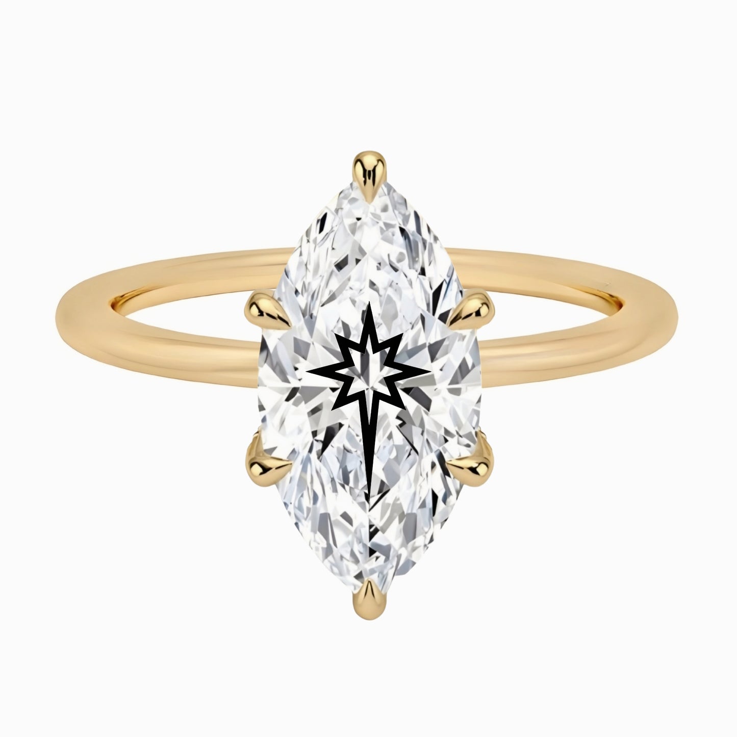 Laser Engrave Onto A Center Of Lab Grown Diamond Marquise Ring North Star Engraved 14K Gold