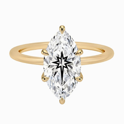 Laser Engrave Onto A Center Of Lab Grown Diamond Marquise Ring North Star Engraved 14K Gold