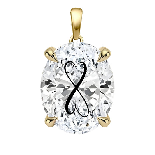 Lab Grown Diamond Oval Pendant With Infinity Heart Laser Engraved On The Diamond 14K Gold