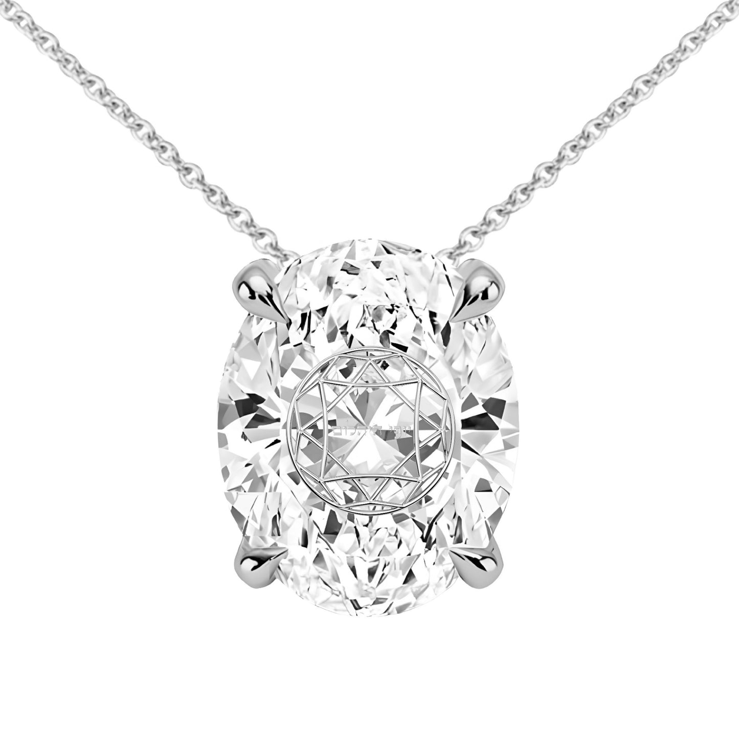 שרשרת יהלום מעבדה אובל מרחף עם חריטת לייזר בעיצוב אישי - זהב 14 קראט צהוב/לבן/רוז גולד