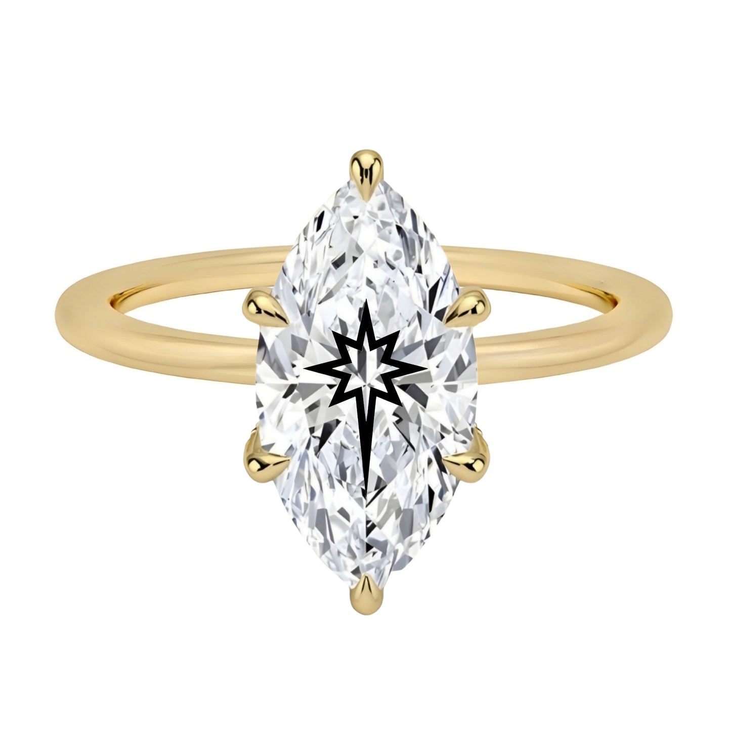 Laser Engrave Onto A Center Of Lab Grown Diamond Marquise Ring North Star Engraved 14K Gold