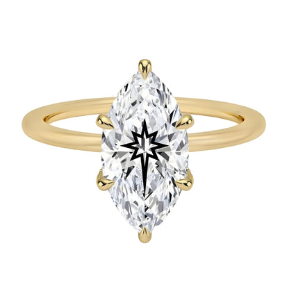 Laser Engrave Onto A Center Of Lab Grown Diamond Marquise Ring North Star Engraved 14K Gold