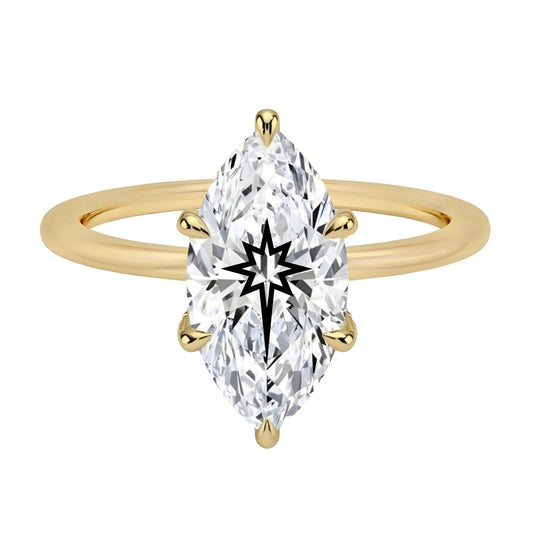 Laser Engrave Onto A Center Of Lab Grown Diamond Marquise Ring North Star Engraved 14K Gold