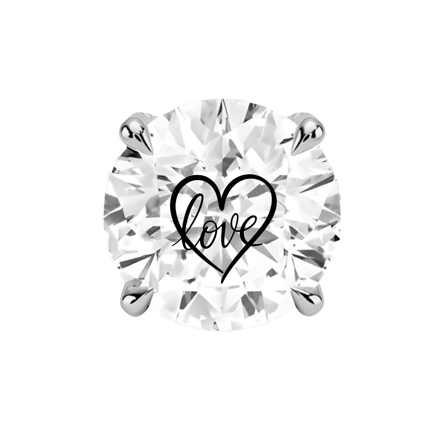 עגיל אבן מוסונייט עגול עם חריטת לייזר לב Love – זהב 14 קראט צהוב/לבן/רוז גולד