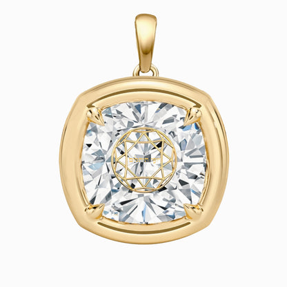 תליון יהלום מעבדה קושן שיבוץ בזל וציפורני חתול זהב 18 קראט צהוב/לבן/רוז גולד