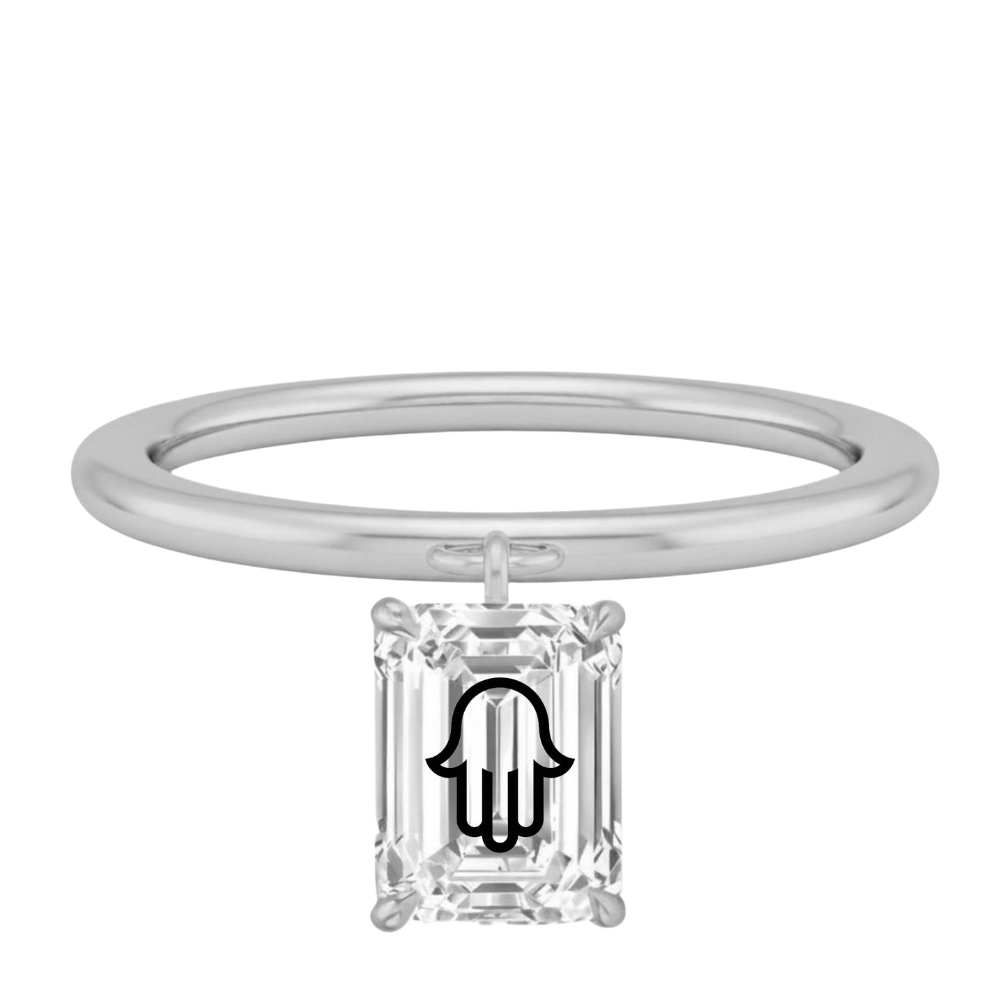 Laser Engrave Lab Grown Diamond Emerald Floating Pendant Hamsa Engraved 14K Yellow/White/Rose Gold