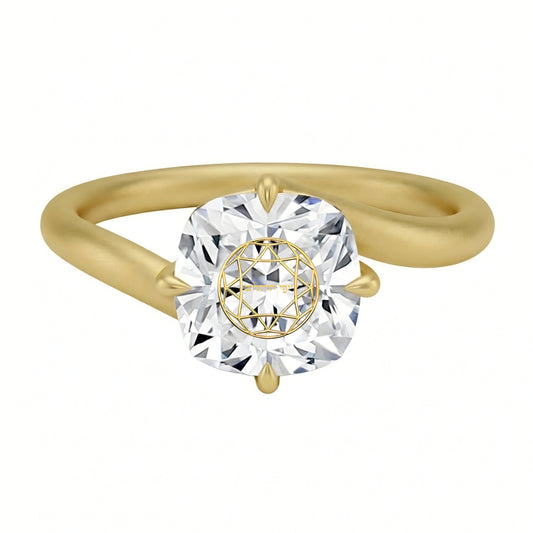 טבעת טוויסט יהלום מעבדה קושן חריטה בעיצוב אישי - זהב 14 קראט צהוב/לבן/רוז גולד