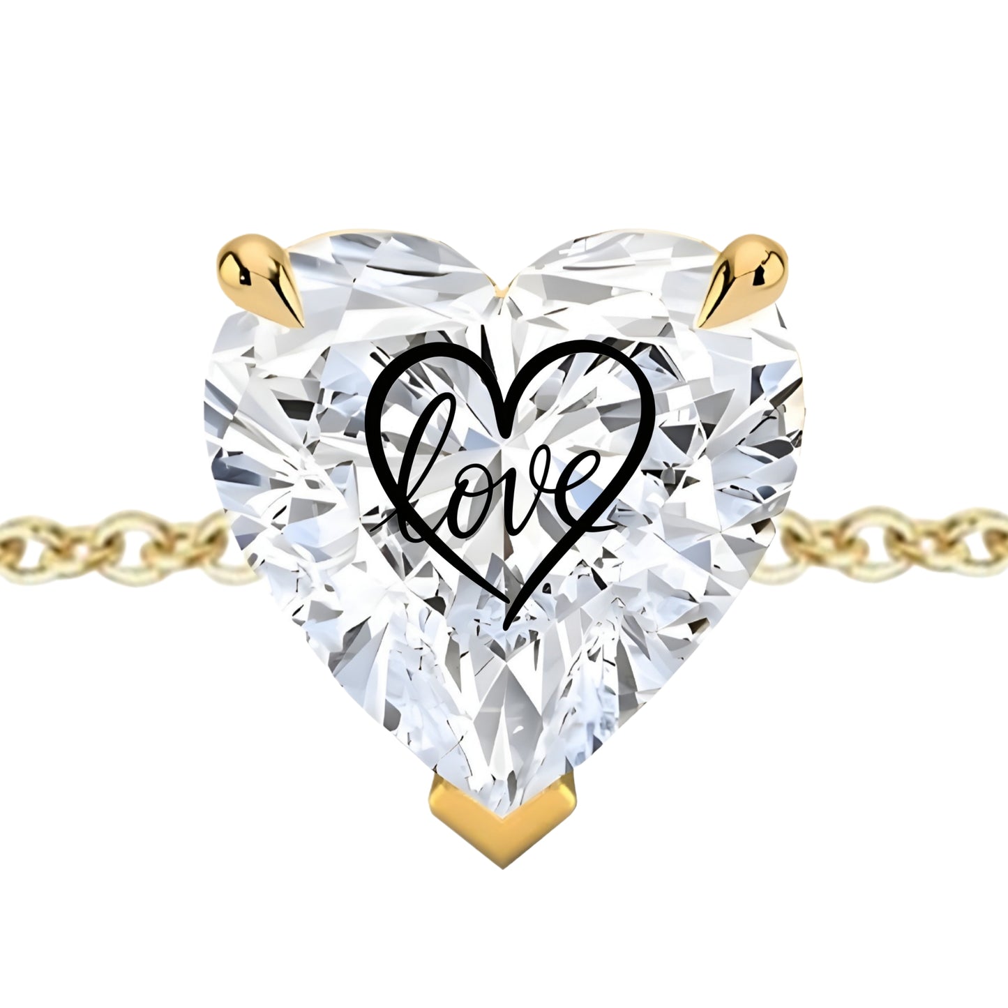 צמיד יהלום מעבדה לב מרחף עם חריטת לייזר לב Love – זהב 14 קראט צהוב/לבן/רוז גולד