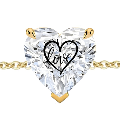 צמיד יהלום מעבדה לב מרחף עם חריטת לייזר לב Love – זהב 14 קראט צהוב/לבן/רוז גולד