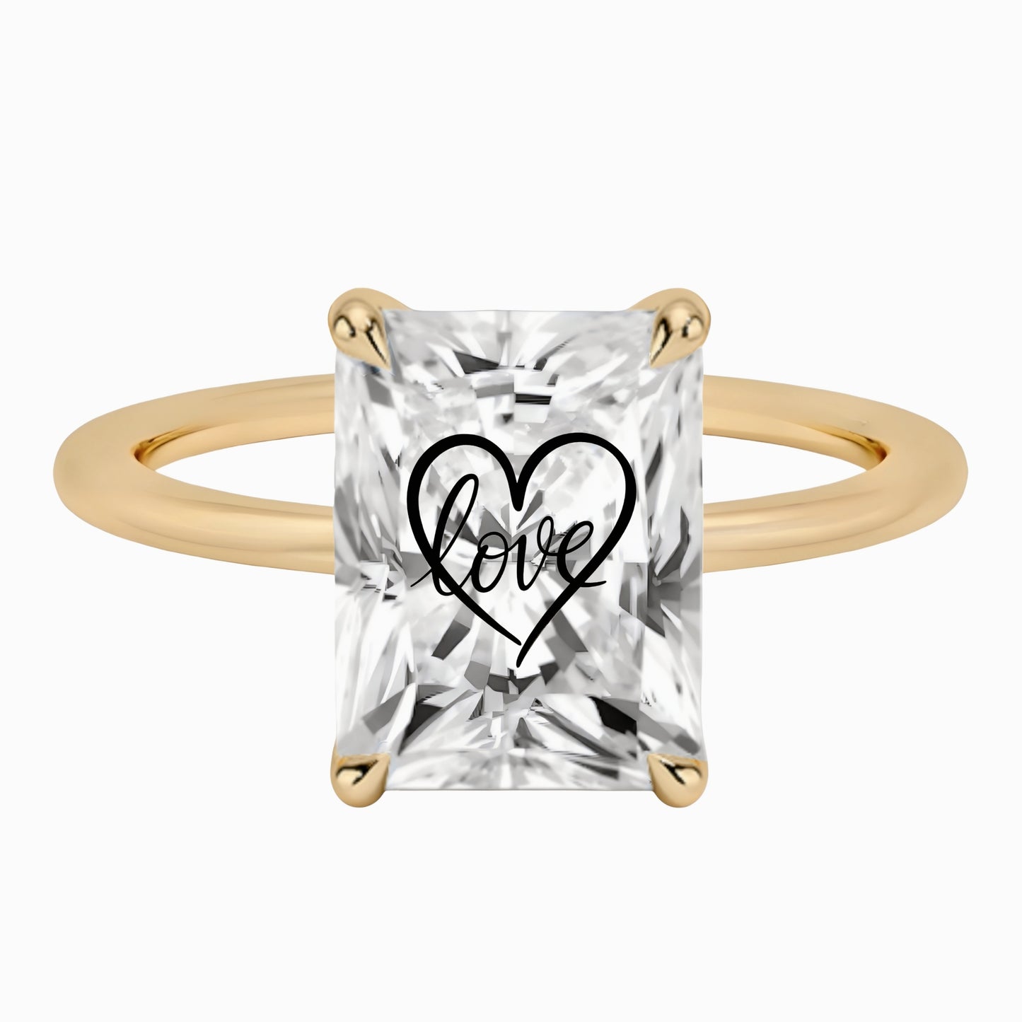 טבעת יהלום מעבדה רדיאן חריטה לב Love - זהב 14 קראט צהוב/לבן/רוז גולד