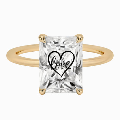 טבעת יהלום מעבדה רדיאן חריטה לב Love - זהב 14 קראט צהוב/לבן/רוז גולד