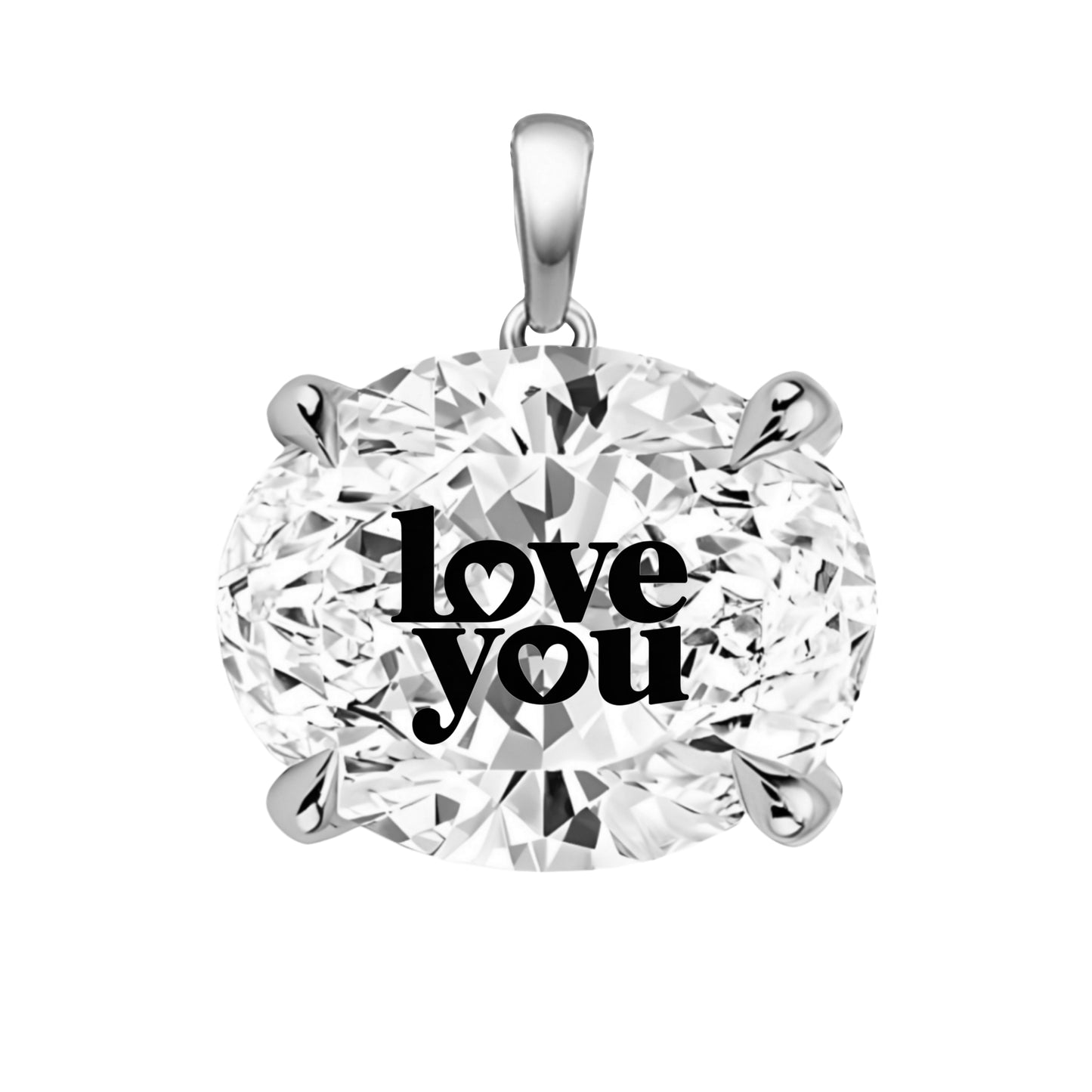 תליון אבן מוסונייט אובל עם חריטת לייזר LOVE YOU - כסף 925