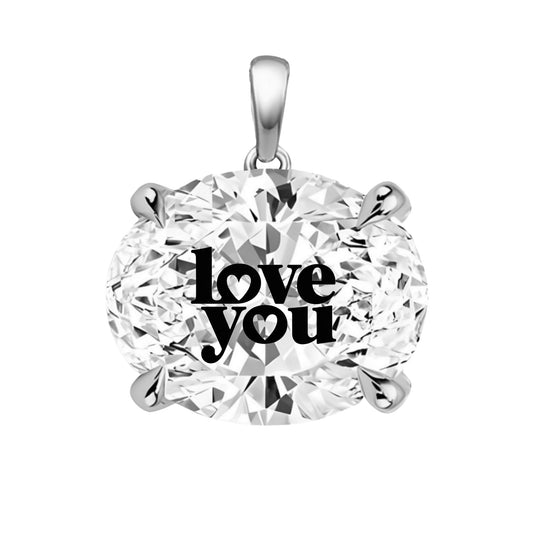 תליון אבן מוסונייט אובל עם חריטת לייזר LOVE YOU - כסף 925