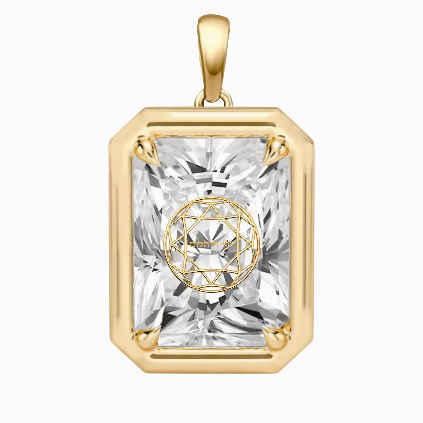 Laser Engrave Onto Center Lab Grown Diamond Radiant Bezel Prongs Pendant Personalized Engraved 14K Gold