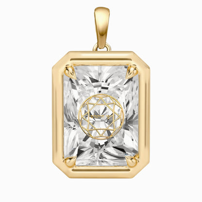 Laser Engrave Onto Center Lab Grown Diamond Radiant Bezel Prongs Pendant Personalized Engraved 14K Gold