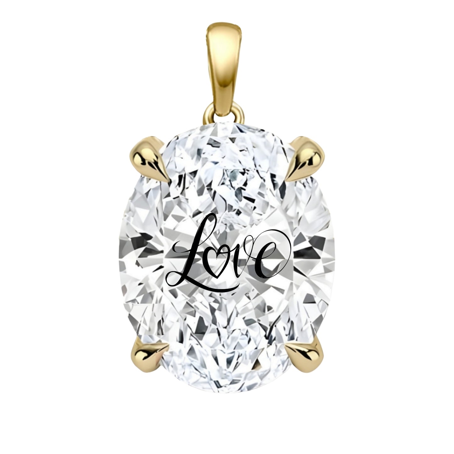 Lab Grown Diamond Oval Pendant With Love Laser Engraved On The Diamond 14K Gold