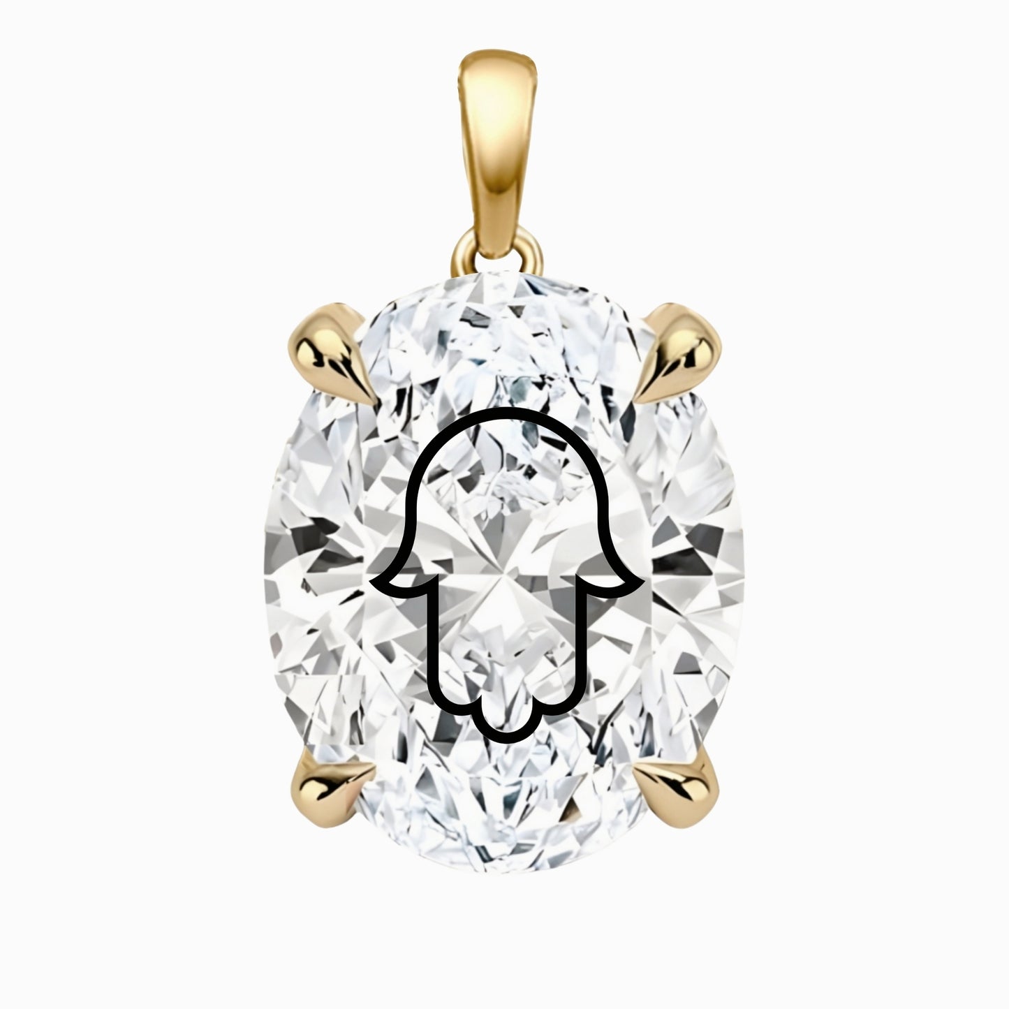 תליון יהלום מעבדה אובל עם חריטת לייזר חמסה - זהב 14 קראט צהוב/לבן/רוז גולד