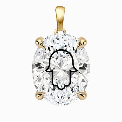 תליון יהלום מעבדה אובל עם חריטת לייזר חמסה - זהב 14 קראט צהוב/לבן/רוז גולד