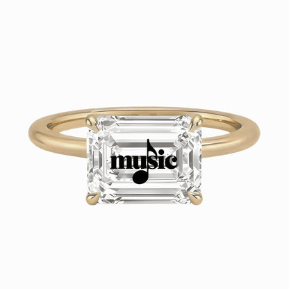 Lab Grown Diamond Emerald Ring With Music Laser Engraved On The Diamond 14K Gold